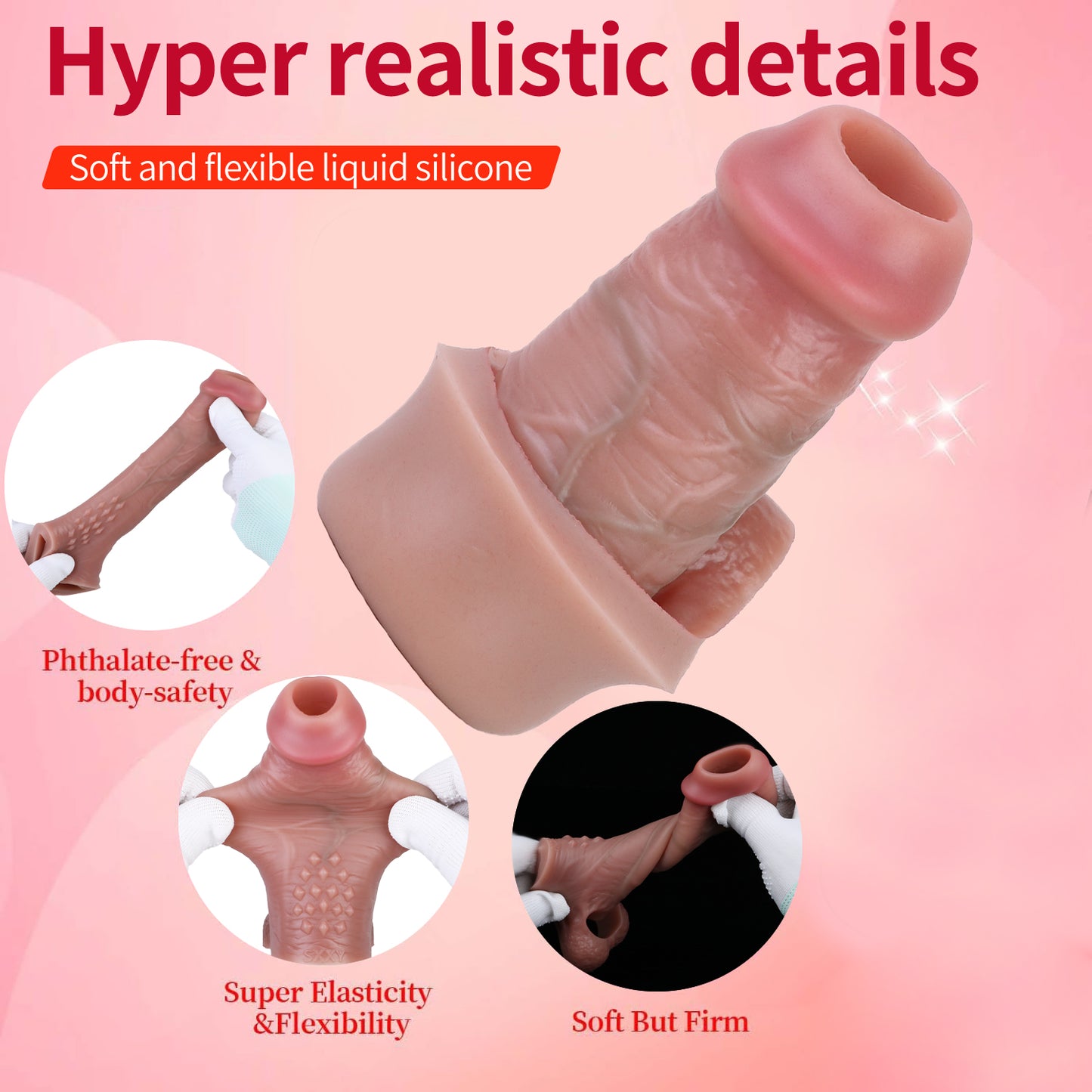 Improved Male ED Silicone Ejaculation Control Cock Sleeve - Penis Extender for Enhanced Performance