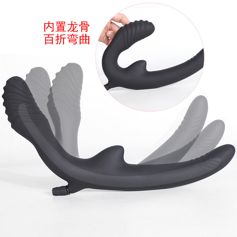 Inflatable Double Dildo Anal Butt Plug – Fantasy Balck Silicone Female Sex Toys