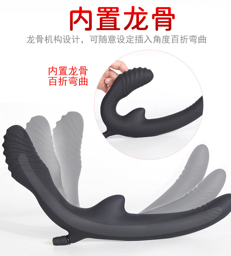 Inflatable Double Dildo Anal Butt Plug – Fantasy Balck Silicone Female Sex Toys