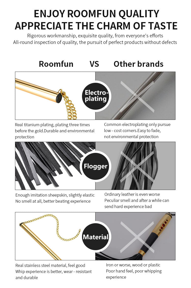 Leather Flogger Bondage Kit - Golden Belt Spanking BDSM Sex Toys for Men Women