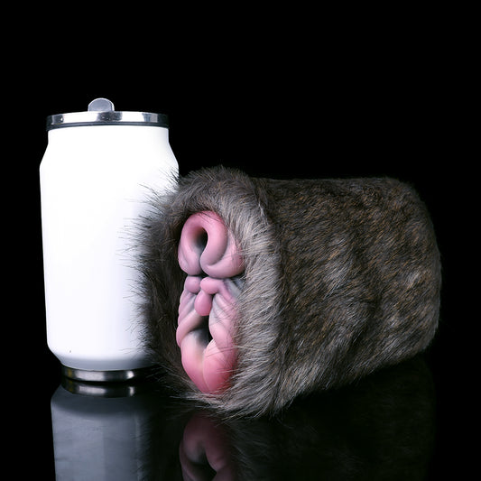 Masajeador de pene masculino con forma de rinoceronte: silicona de peluche y piel.