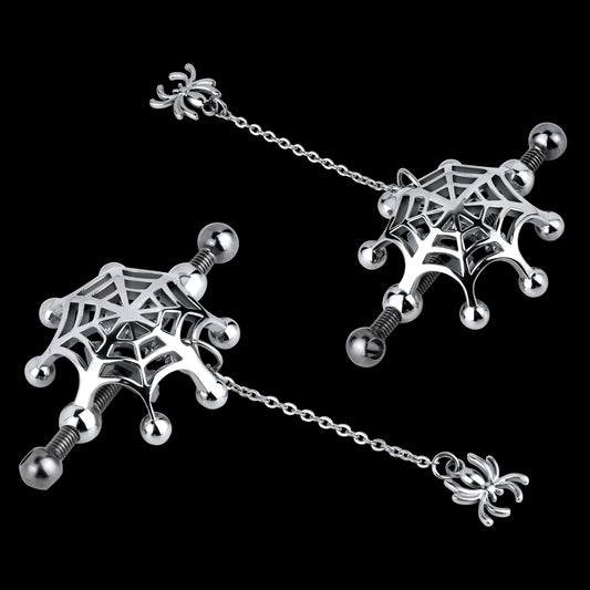 Pinzas para pezones con diseño de telaraña - Juguetes sexuales BDSM extremos para mujeres