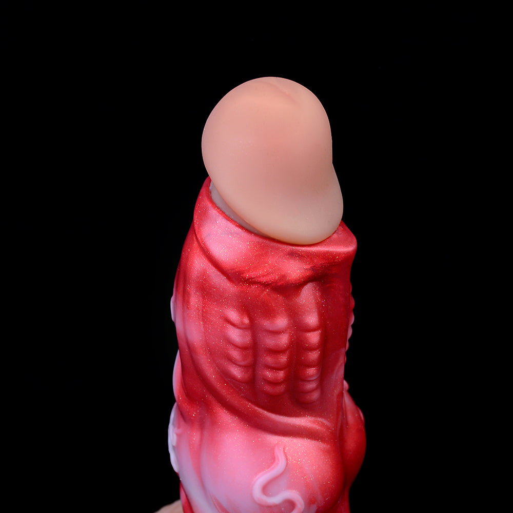 Funda Fantasy Cock para hombres: potenciador de silicona rojo sangre para un alivio suave de la erección