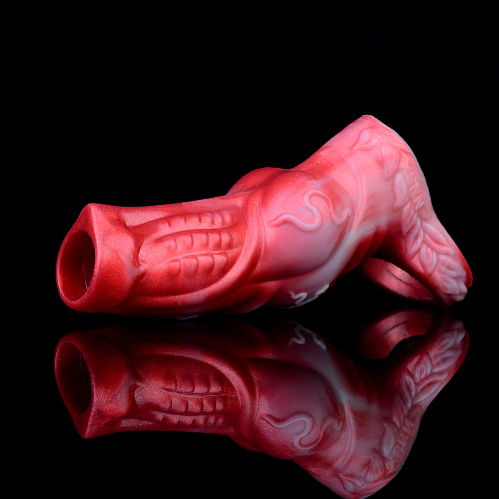 Funda Fantasy Cock para hombres: potenciador de silicona rojo sangre para un alivio suave de la erección