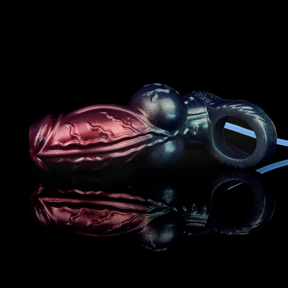 Squirting Dick Sleeve Penis Sheath — Deep Red Cock Extender Male Sex Toys