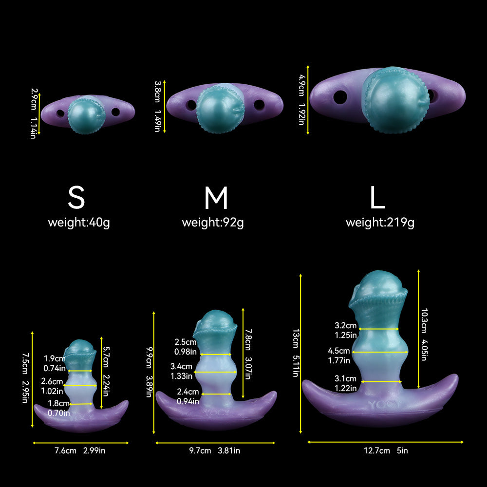 Consolador anal vibrador con correa y cola de zorro – Juguete sexual de silicona morado-azul para mujeres y hombres