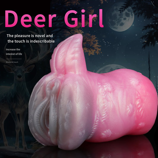 Vagina de bolsillo con diseño de ciervo de fantasía – Masajeador de pene de silicona rosa, juguete sexual masculino