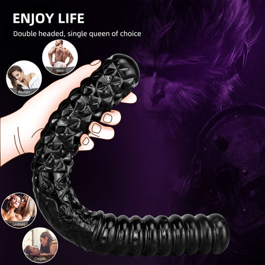 Consolador anal de doble punta - Juguete sexual lésbico de silicona negra Fantasy