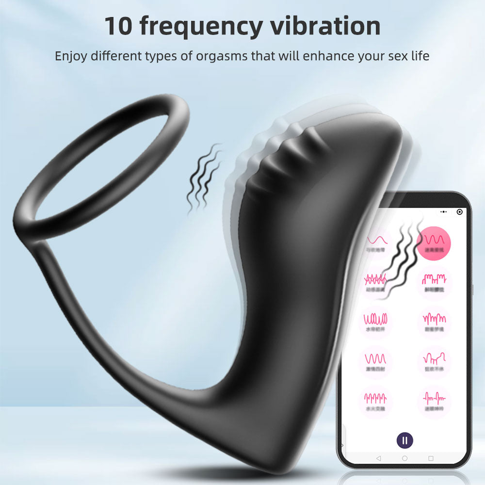 Cock Ring & Anal Butt Plug Vibrators Prostate Massager – Black Silicone Sex Toys for Man