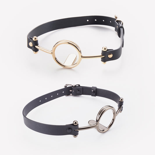 Mordaza con anillo bucal que presiona la lengua: juguetes sexuales de cuero de bondage con sujeción extrema para mujeres