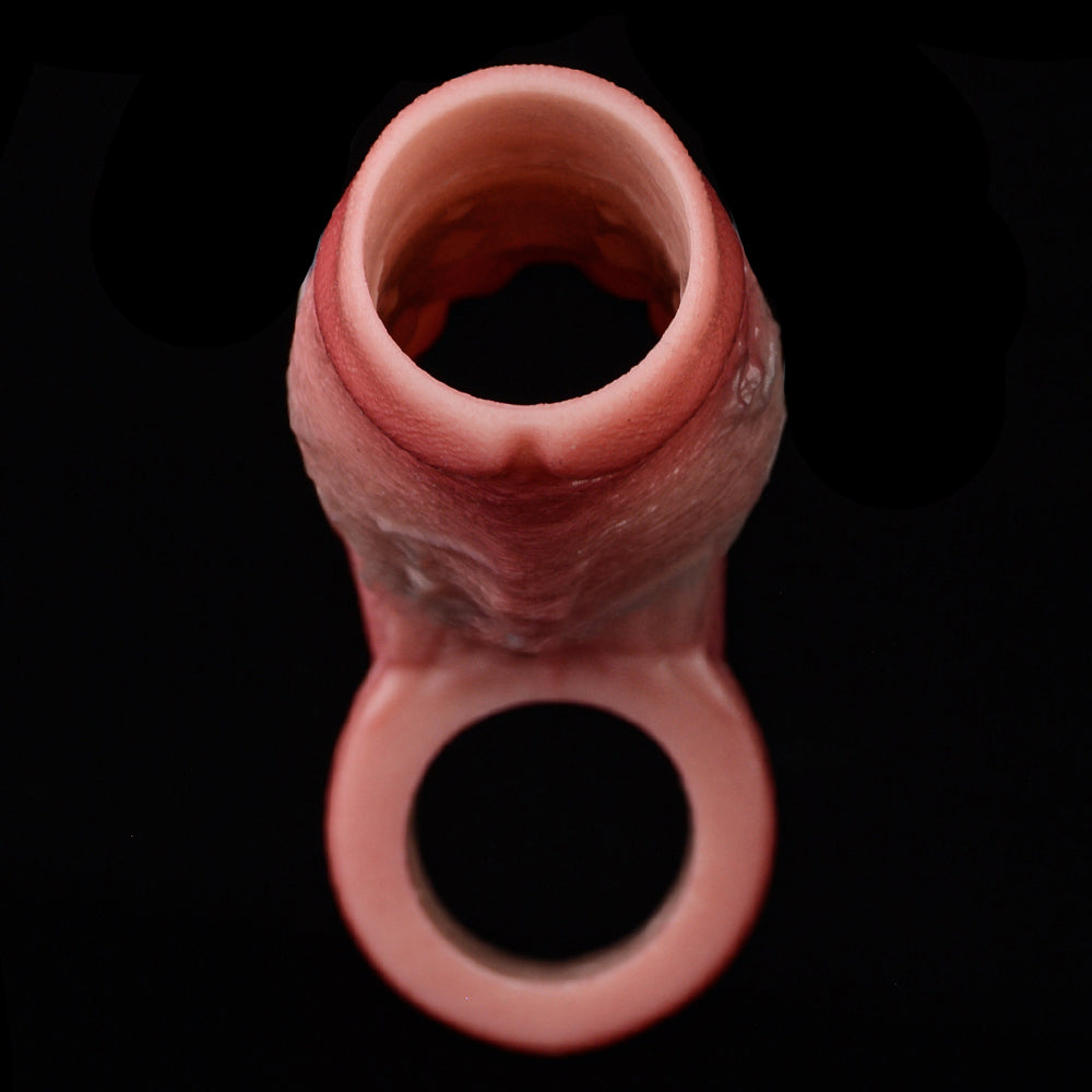 Semi-Enclosed Realistic Silicone Penis Sleeve — Reusable Male Cock Extender Sex Toys