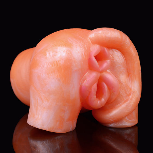 Masajeador de pene masculino con vagina de silicona de fantasía de gato naranja - Copa de masturbación para mamadas de milf