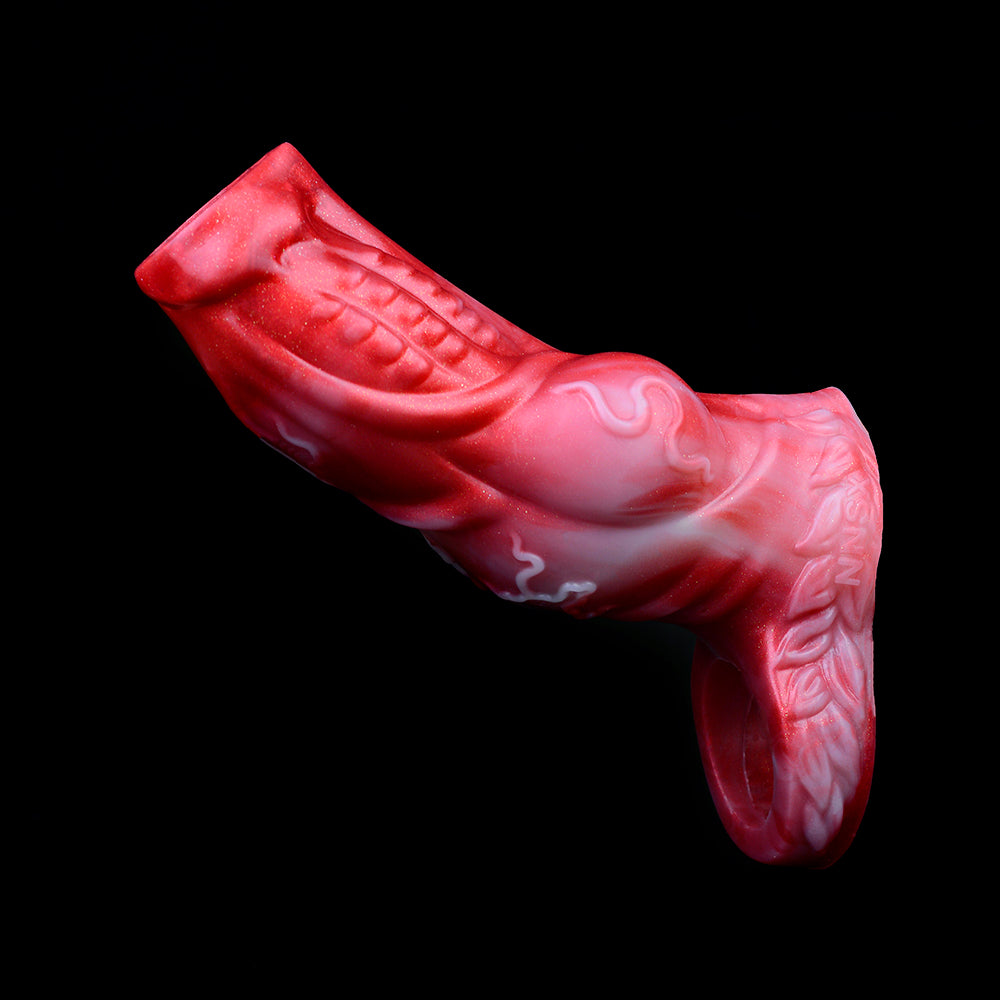 Funda Fantasy Cock para hombres: potenciador de silicona rojo sangre para un alivio suave de la erección