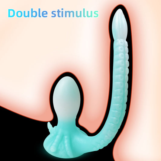 Tapón anal de fantasía con tentáculos brillantes: doble estimulación, masturbación vaginal y juguetes sexuales femeninos.
