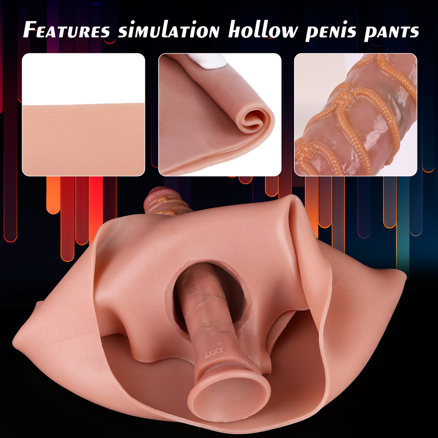 Pantalones de silicona con correa para el pene: diseño de simulación de juguete sexual en tono piel, para una experiencia sexual inmersiva.