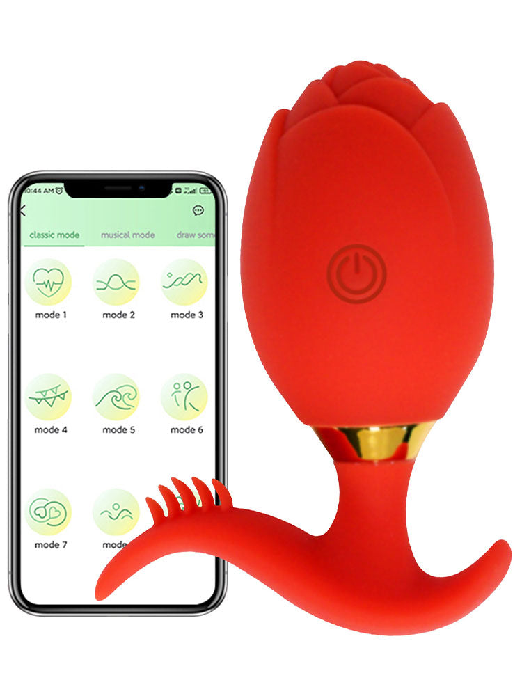 App Controlled Vibrating Anal Plug Rose Toy – Red Waterproof Silicone Female Sex Toy