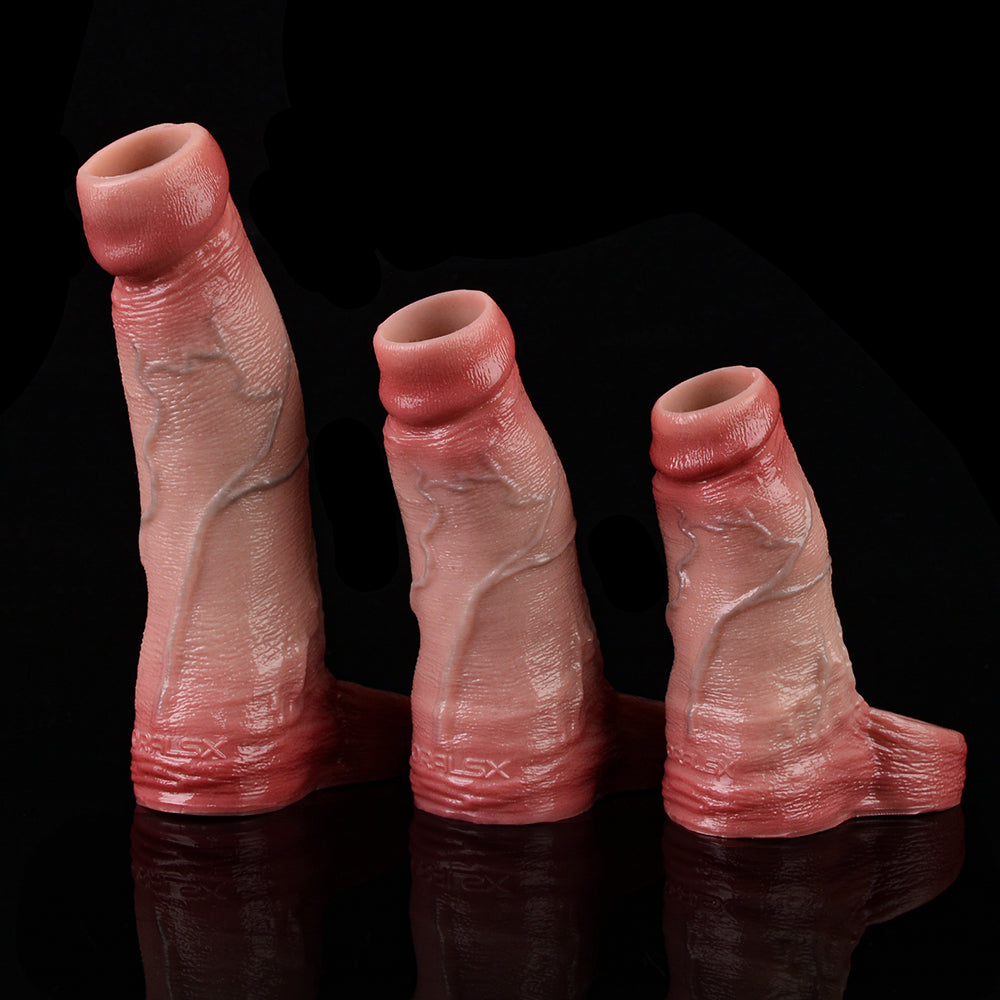 Semi-Enclosed Realistic Silicone Penis Sleeve — Reusable Male Cock Extender Sex Toys