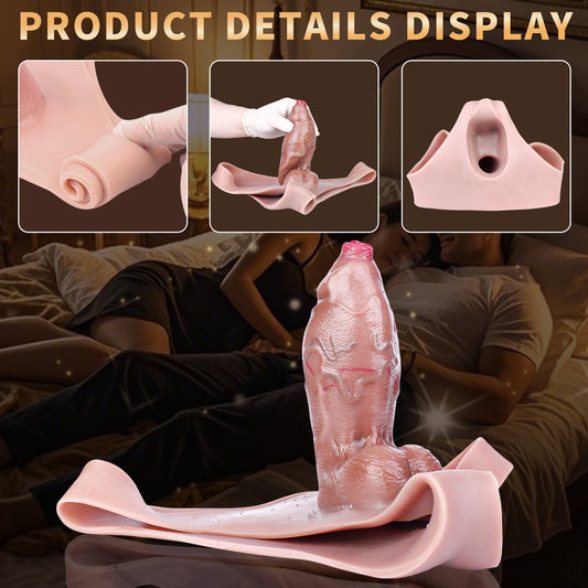 Bragas con funda de pene de fantasía realista: diseño extensor de pene con envoltorio completo