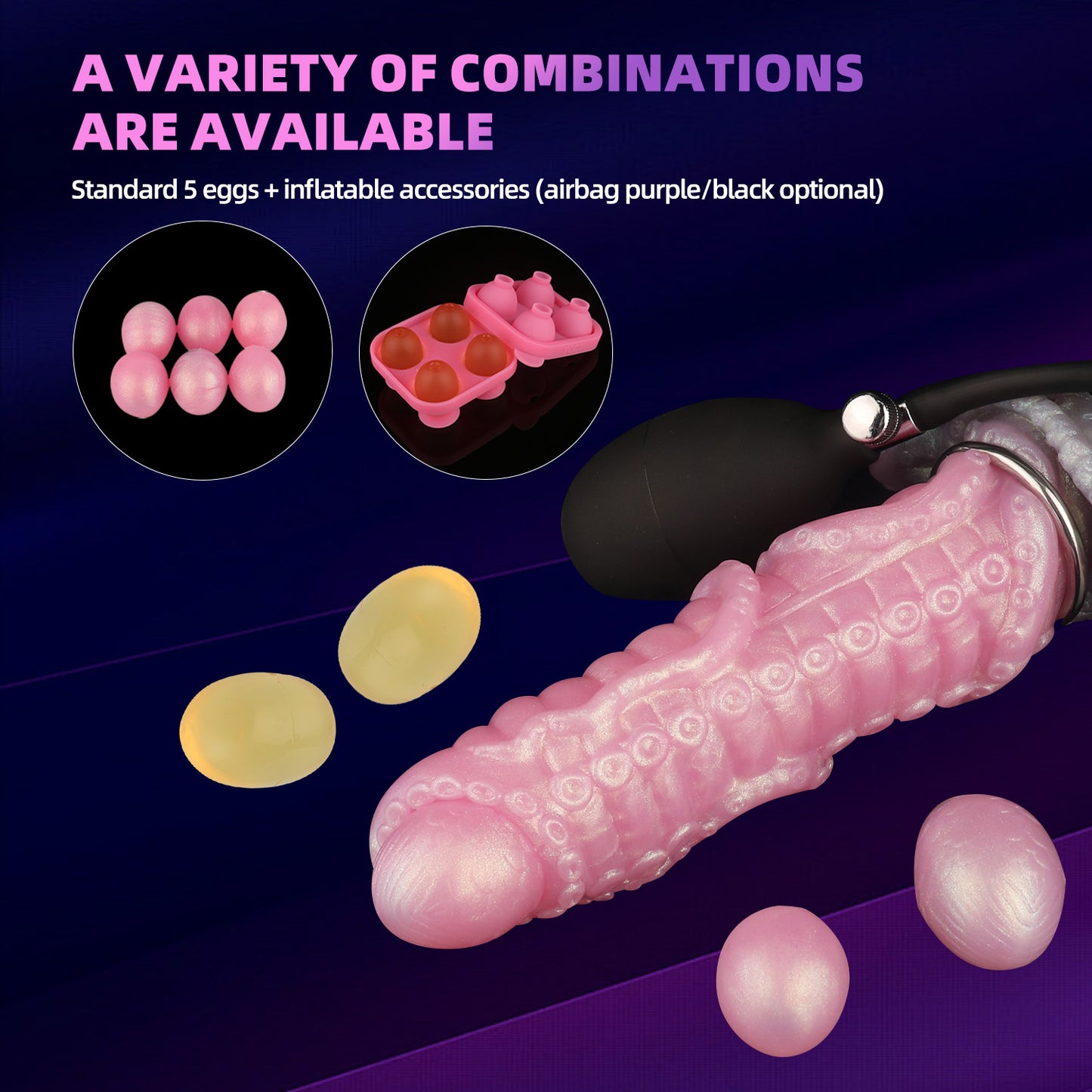 Consolador con tentáculos y ovipositor de fantasía, tapón anal de silicona rosa, para masturbación femenina.