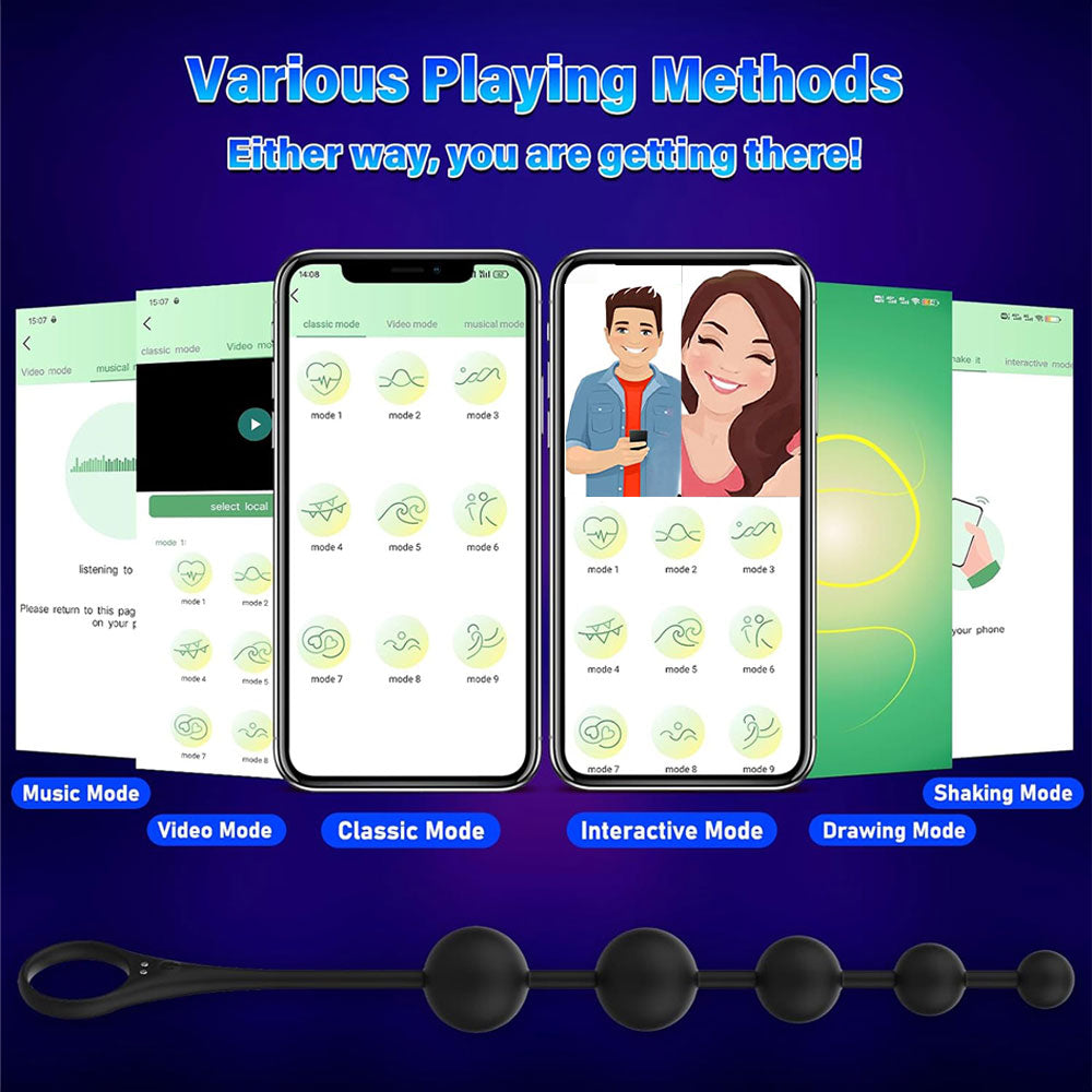 Anal Beaded Butt Plug - App Controlled Vibrator Sex Toys for Men Women