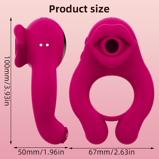 Anillo vibrador para el pene con succión bucal: juguete sexual multiestimulación de silicona para mujeres y hombres.