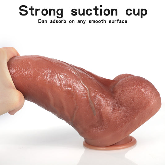 Consolador realista de silicona con ventosa gigante de color carne, juguete sexual anal para masturbación femenina.