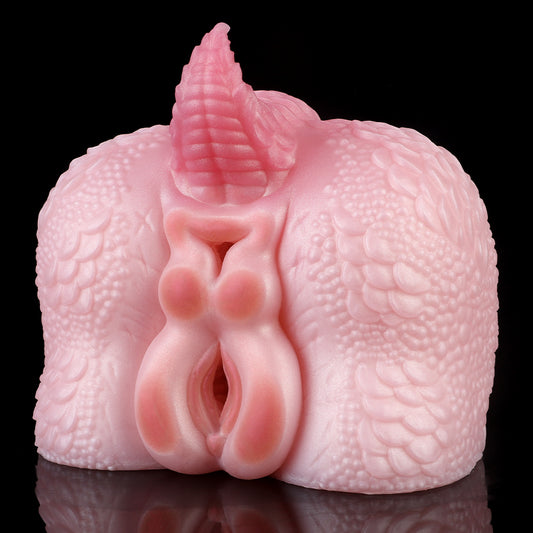 Masajeador de pene con inserción de vagina de bolsillo de dragón de doble canal de fantasía, juguete masturbador masculino