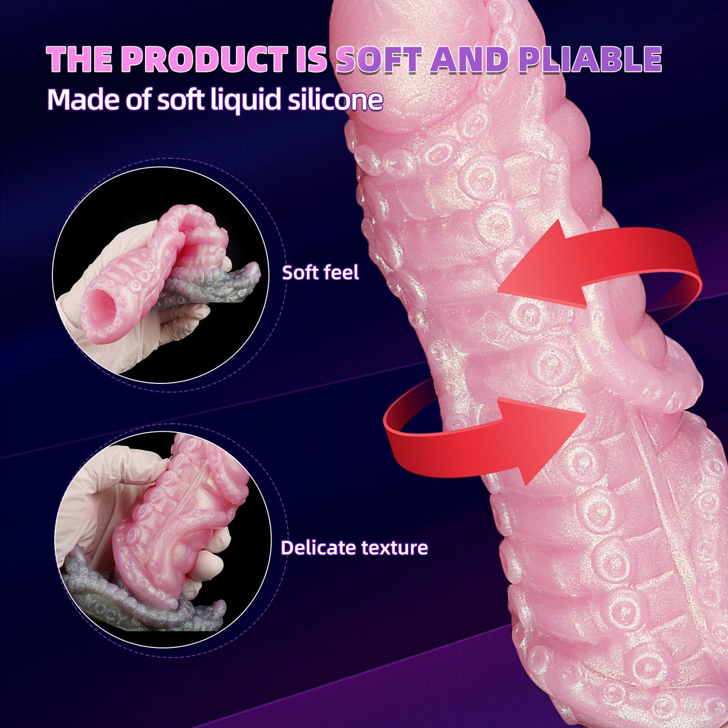 Consolador con tentáculos y ovipositor de fantasía, tapón anal de silicona rosa, para masturbación femenina.