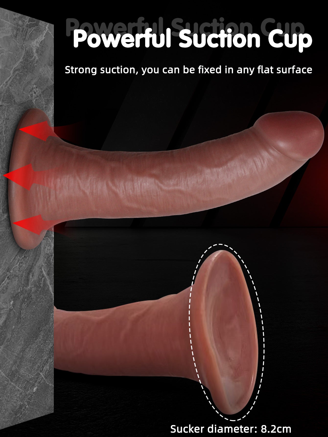 Realistic Suction Cup Dildos – Ebony Silicone Strapless Strap-on Anal Sex Toy
