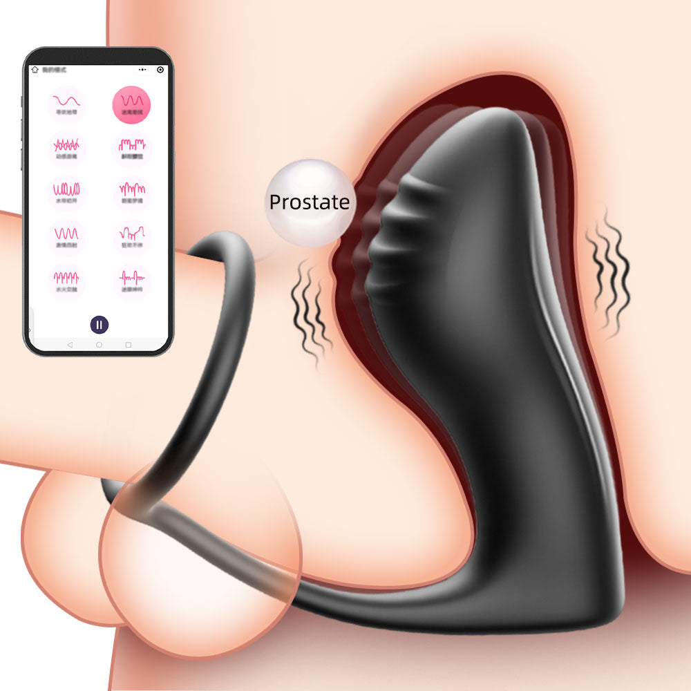 Cock Ring & Anal Butt Plug Vibrators Prostate Massager – Black Silicone Sex Toys for Man