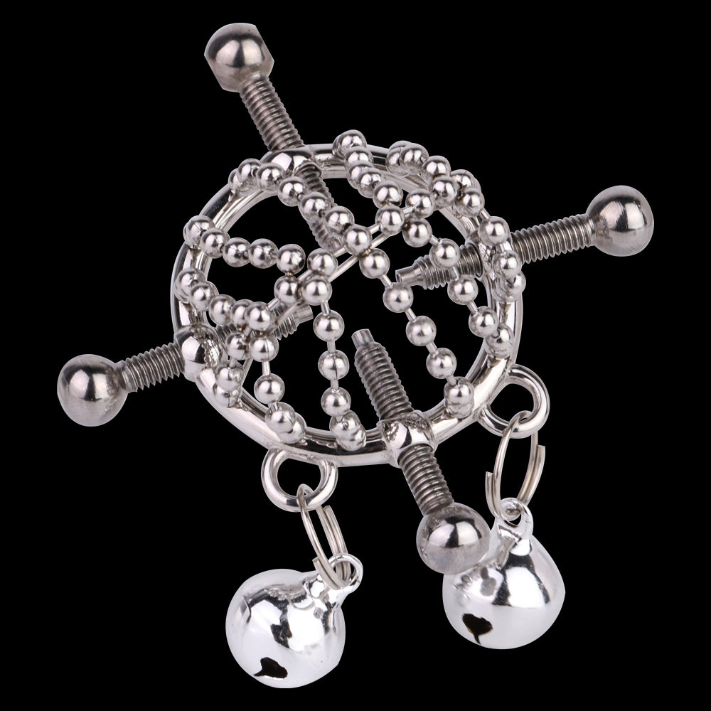 Metal Bell Nipple Clamps Bondage Kit – Extreme Restraints Forced Orgasm Sex Toys