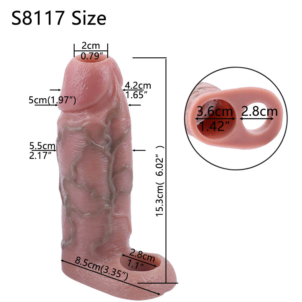 Extra-Long Huge Realistic Dick Sleeve – Enhance Mens 6 inch Penis Extender Adult Toys with Intense Sensory
