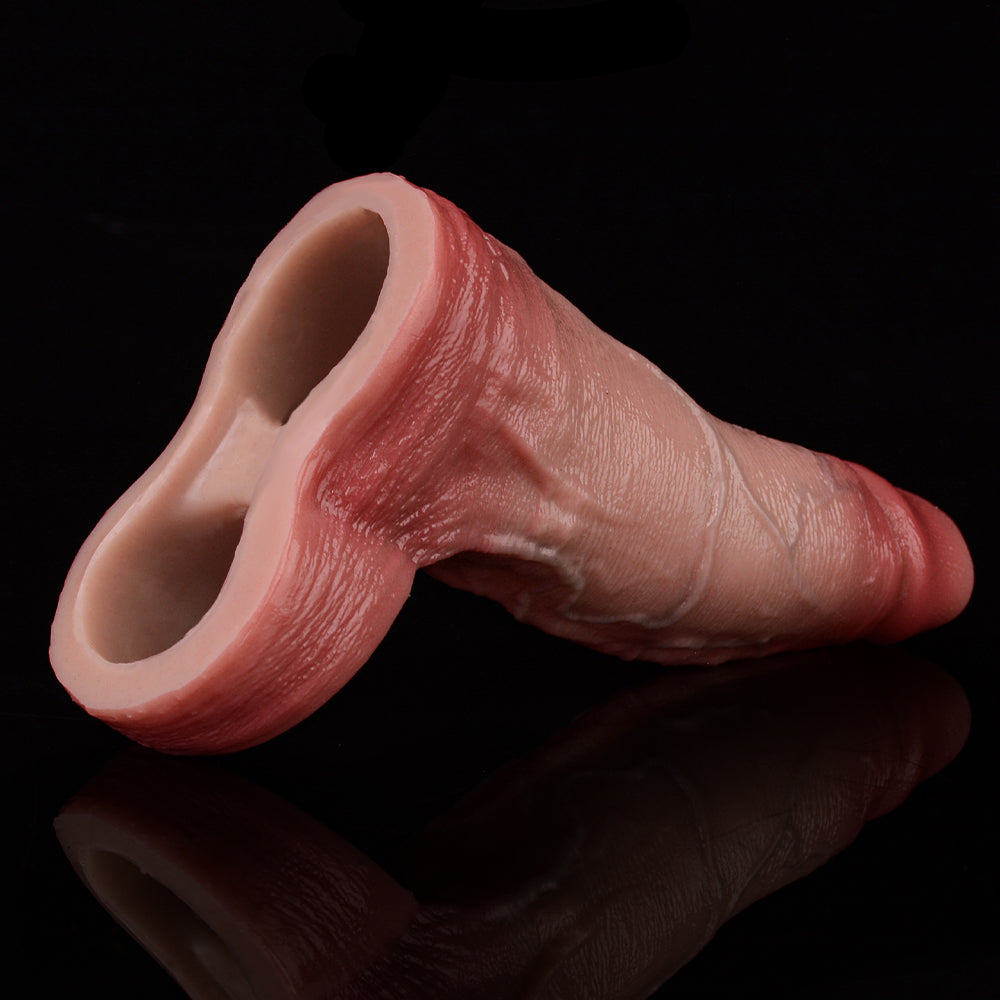 Semi-Enclosed Realistic Silicone Penis Sleeve — Reusable Male Cock Extender Sex Toys