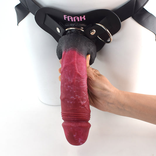 Consolador anal con correa roja y negra: ventosa y ángulos ajustables para juguetes sexuales.