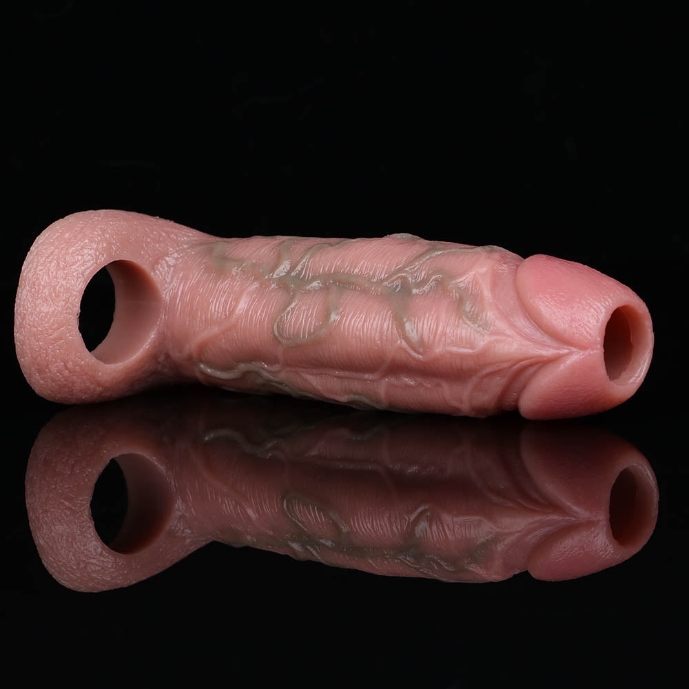Extra-Long Huge Realistic Dick Sleeve – Enhance Mens 6 inch Penis Extender Adult Toys with Intense Sensory