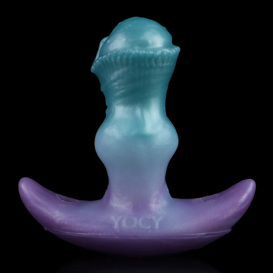 Consolador anal vibrador con correa y cola de zorro – Juguete sexual de silicona morado-azul para mujeres y hombres