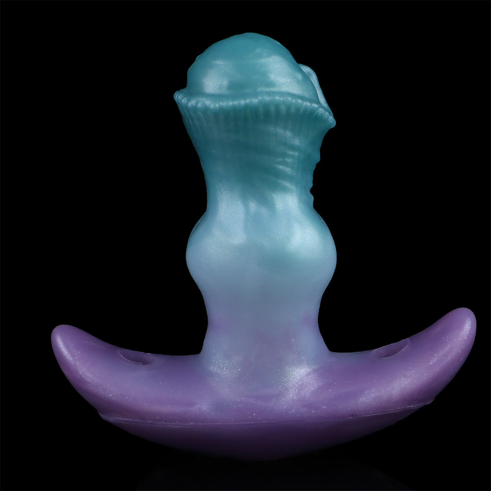 Consolador anal vibrador con correa y cola de zorro – Juguete sexual de silicona morado-azul para mujeres y hombres