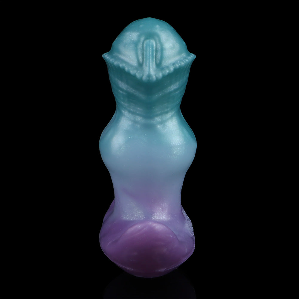 Consolador anal vibrador con correa y cola de zorro – Juguete sexual de silicona morado-azul para mujeres y hombres