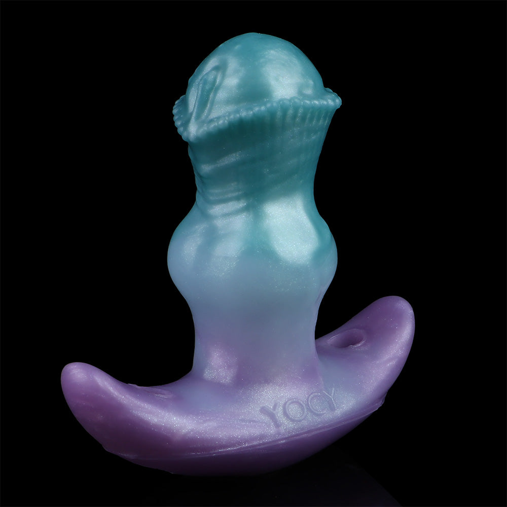 Consolador anal vibrador con correa y cola de zorro – Juguete sexual de silicona morado-azul para mujeres y hombres