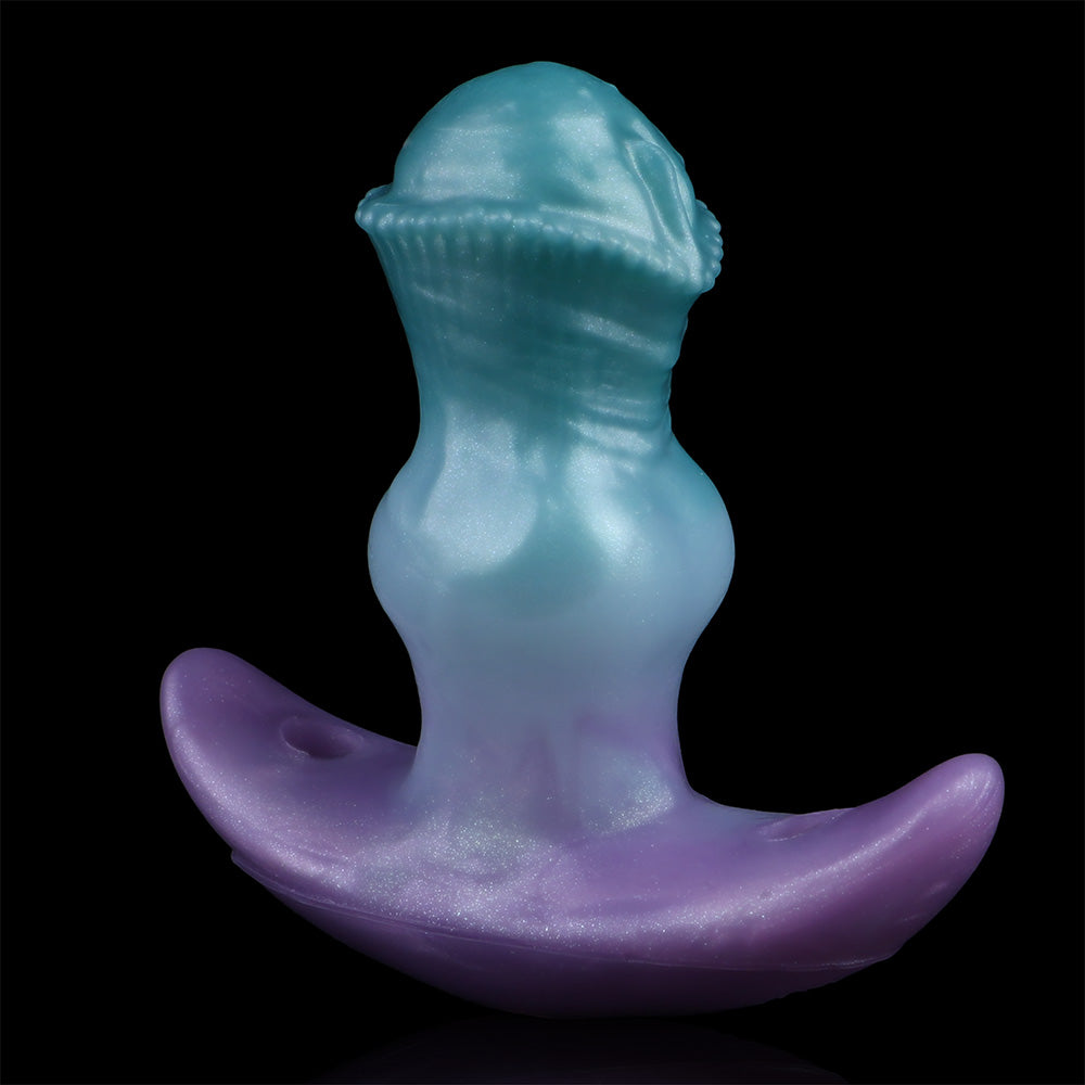 Consolador anal vibrador con correa y cola de zorro – Juguete sexual de silicona morado-azul para mujeres y hombres