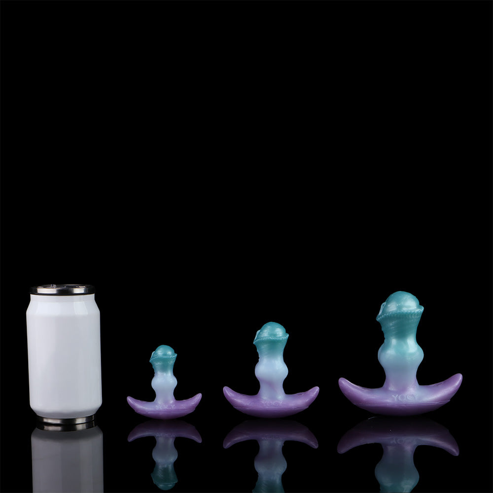 Consolador anal vibrador con correa y cola de zorro – Juguete sexual de silicona morado-azul para mujeres y hombres