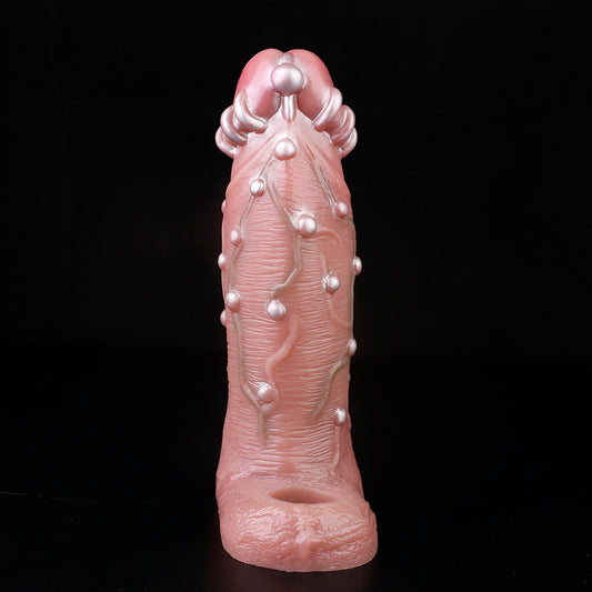 Funda de silicona con textura perlada para pene: juguetes de estimulación y extensión de pene para hombres