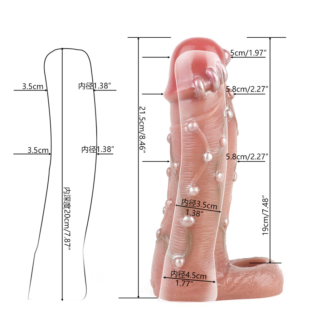 Pearl-Textured Silicone Fantasy Cock Sleeve – Stimulation Penis Extender Toys for Men