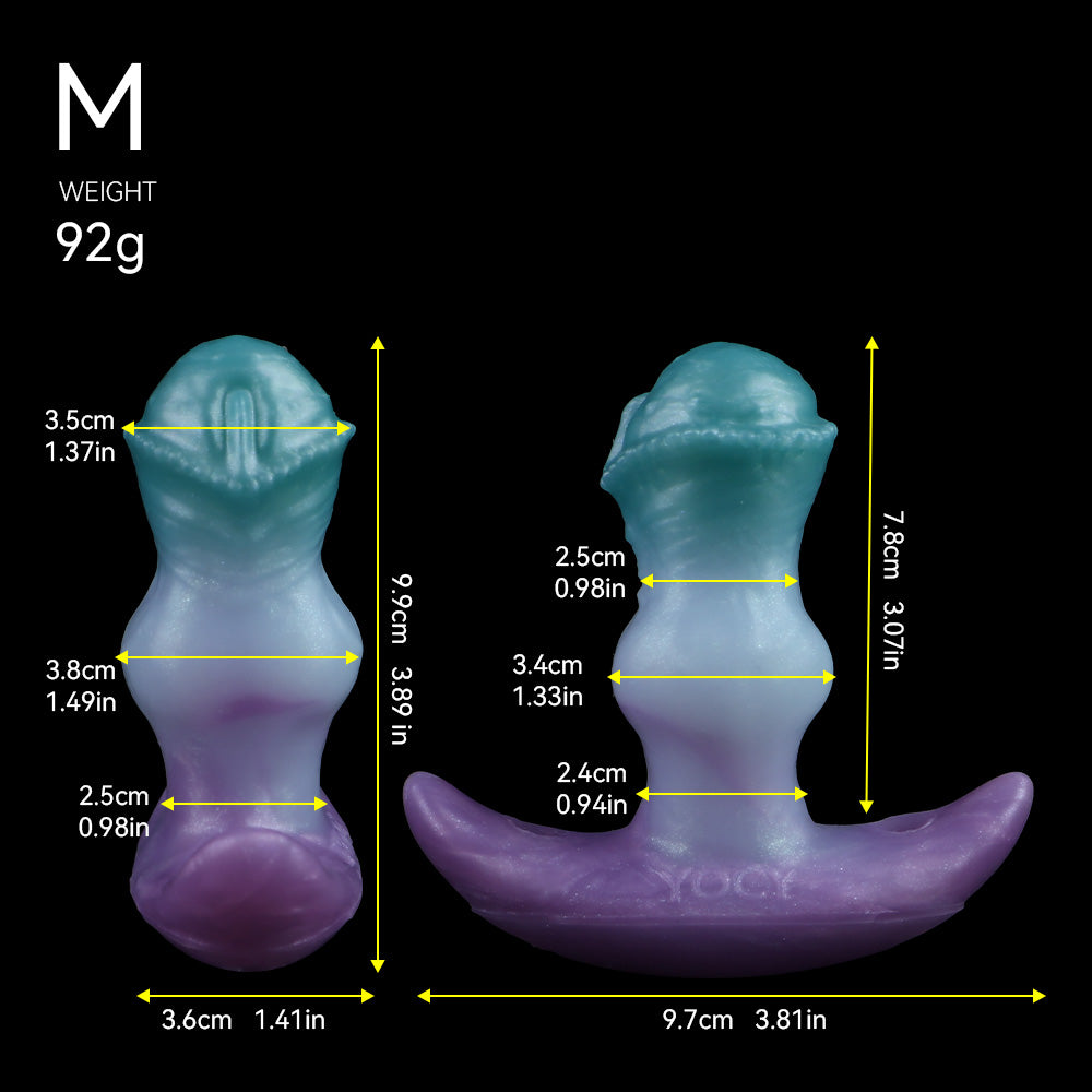 Consolador anal vibrador con correa y cola de zorro – Juguete sexual de silicona morado-azul para mujeres y hombres