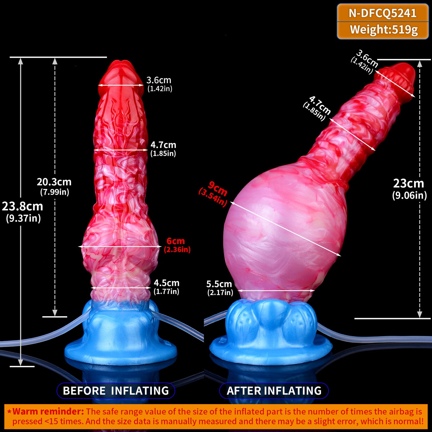 Insertable Vaginal Inflatable Dildo - Dual-Stimulation Experience with Squirting Features