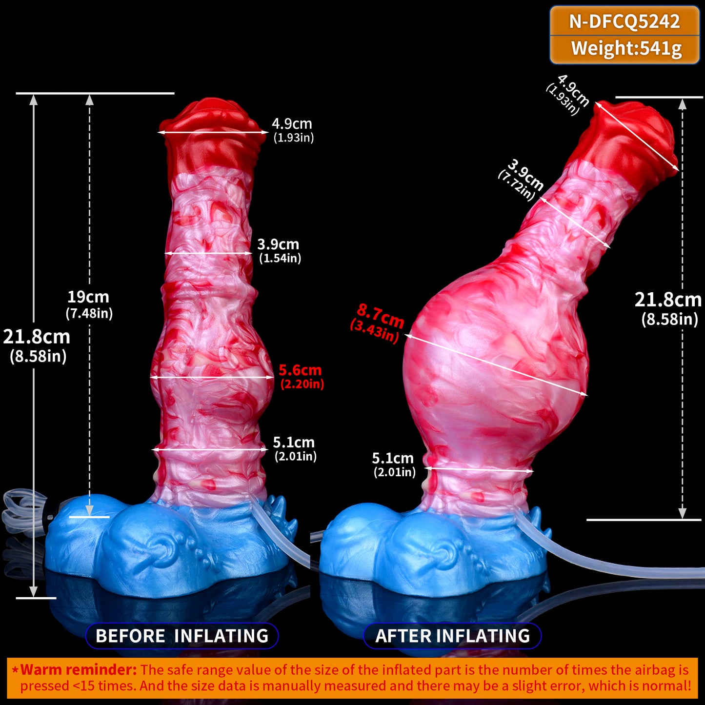 Inflating Squirting Dildo With Giant Testicle Base-Stimulation G-Spot Female Masturbation