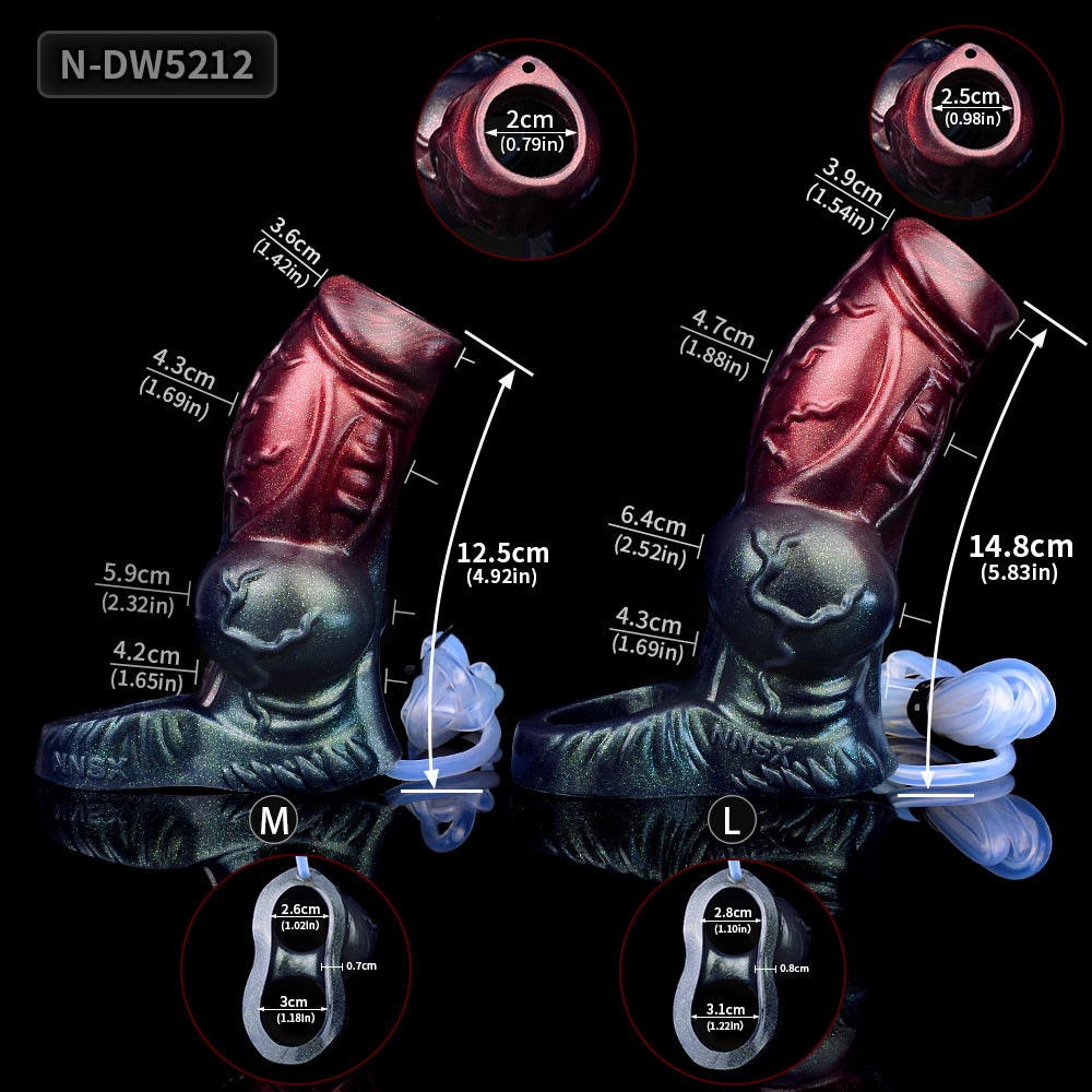 Squirting Dick Sleeve Penis Sheath — Deep Red Cock Extender Male Sex Toys