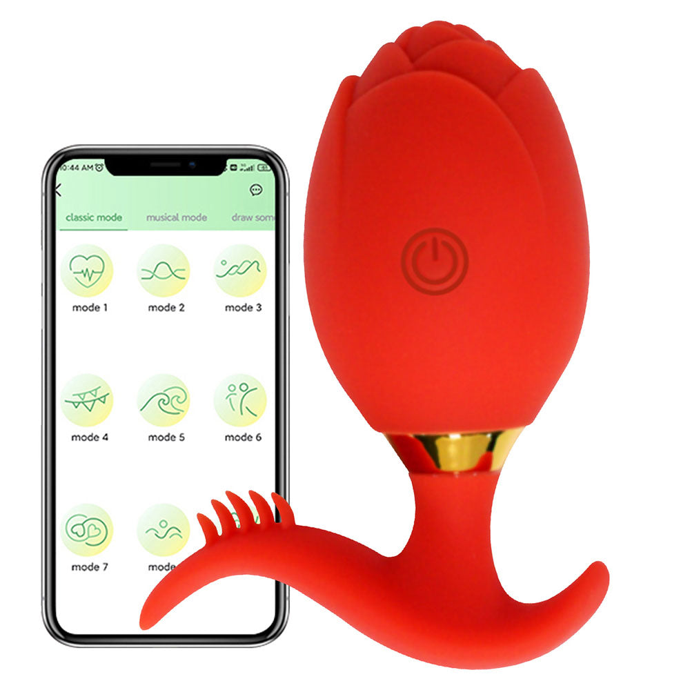 App Controlled Vibrating Anal Plug Rose Toy – Red Waterproof Silicone Female Sex Toy