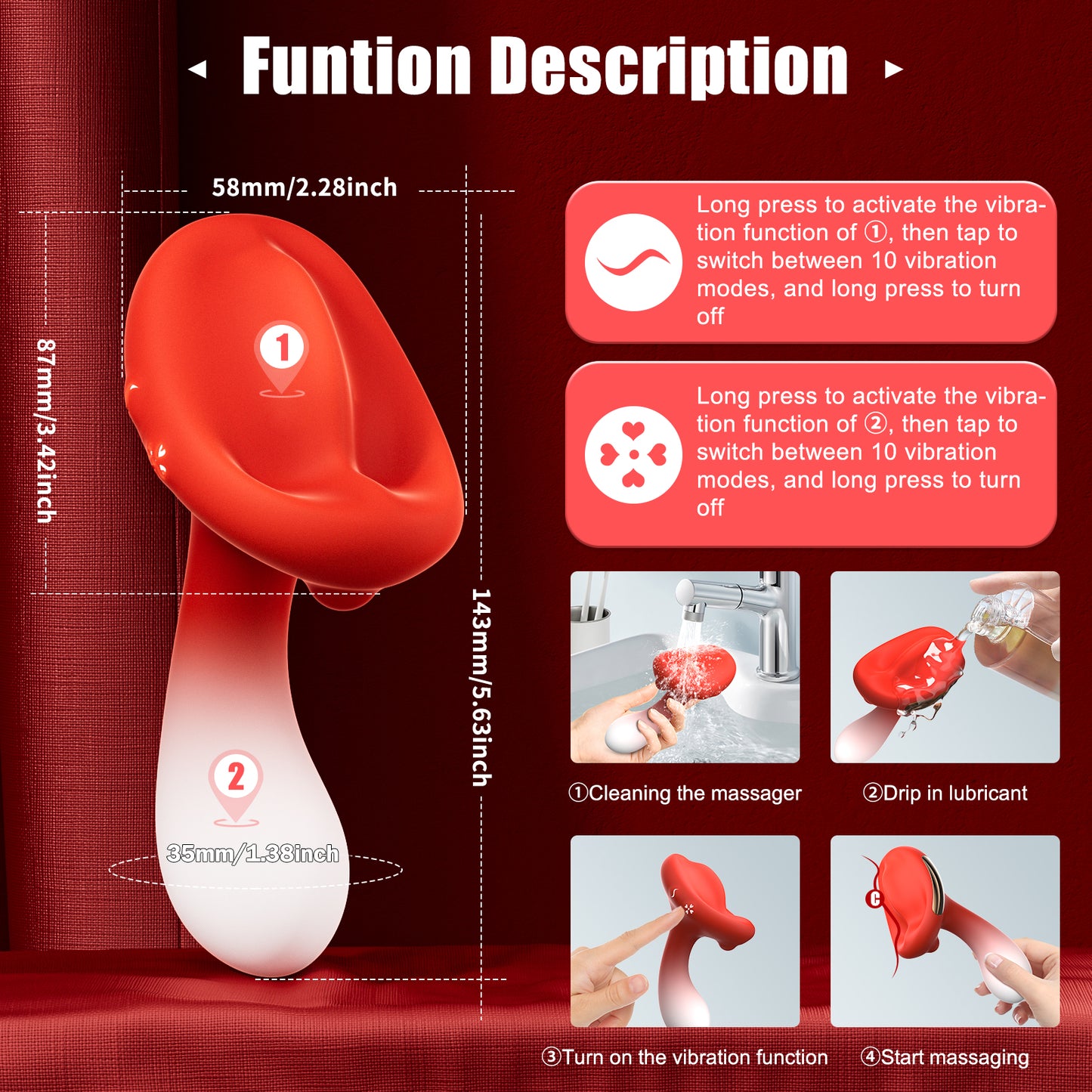 Mushroom Magic Wand Butt Plug-Double Vibrator Massager Masturbation Women Sex Toys