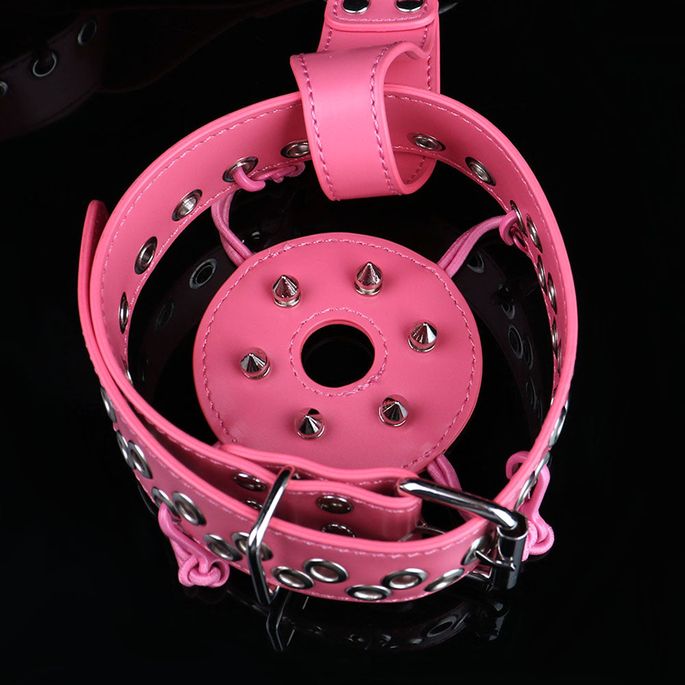 Pink & Black Leather Nipple Clamps with Collar Tether